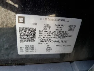 2021 Chevrolet Suburban LT z VIN 1GNSCCKD4MR176317, wystawiony jako Copart lot #46689235 z przebiegiem Nie podano mil oraz Szkoda całkowita • Salvage title. Historia ofert i sprzedaży dostępna na DreamBid. Obrazek 15.