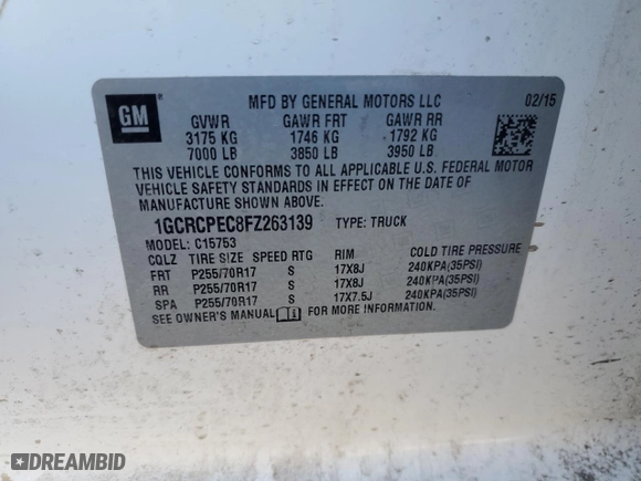 2015 Chevrolet Silverado 1500 LS with VIN 1GCRCPEC8FZ263139, listed as a Copart auction lot 50581995 with 218,214 mi miles and Salvage Title. Bid and sale history available at carsss.com. Image 12.