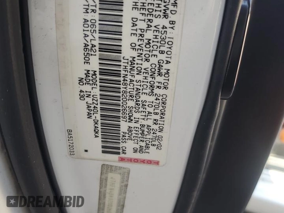 2002 Lexus SC with VIN JTHFN48Y820026697, listed as a Copart auction lot 67996114 with 156,536 mi miles and Salvage Title. Bid and sale history available at carsss.com. Image 13.
