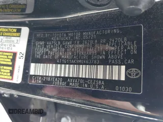 2021 Toyota Camry SE Nightshade with VIN 4T1G11AK9MU463783, listed as a IAAI auction lot 41389663 with 1 mi miles. Bid and sale history available at carsss.com. Image 9.