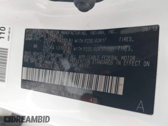 2020 Toyota Sienna LE Auto Access Seat с VIN 5TDKZ3DC3LS043379, выставлен на аукционе IAAI как лот 42103997 с пробегом 46 570 миль миль и . История ставок и продаж доступна на DreamBid. Изображение 9.