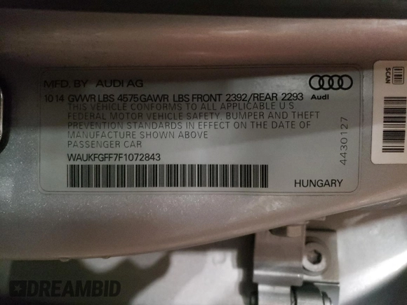 2015 Audi A3 2.0T Prestige with VIN WAUKFGFF7F1072843, listed as a Copart auction lot 49320643 with 64,111 mi miles and Non Repairable. Bid and sale history available at carsss.com. Image 12.