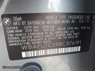 2011 BMW 5 Series 535i xDrive with VIN WBAFU7C59BC876191, listed as a IAAI auction lot 40807826 with 107,769 mi miles. Bid and sale history available at carsss.com. Image 9.