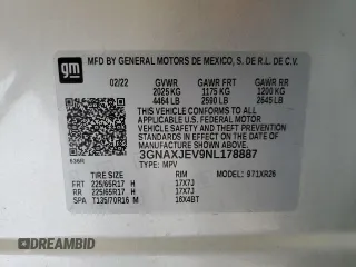 2022 Chevrolet Equinox LT z VIN 3GNAXJEV9NL178887, wystawiony jako Copart lot #53225015 z przebiegiem 34 743 mil mil oraz Czysty tytuł • Clean title. Historia ofert i sprzedaży dostępna na DreamBid. Obrazek 13.