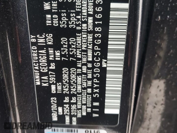2023 Kia Telluride SX с VIN 5XYP5DGC5PG381663, выставлен на аукционе Copart как лот 60544285 с пробегом 29 845 миль миль и Списание • Salvage title. История ставок и продаж доступна на DreamBid. Изображение 13.
