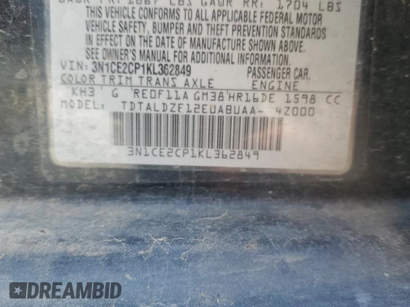 2019 Nissan Note SV with VIN 3N1CE2CP1KL362849, listed as a Copart auction lot 63711125 with 148,148 mi miles and Clean title. Bid and sale history available at DreamBid. Image 13.