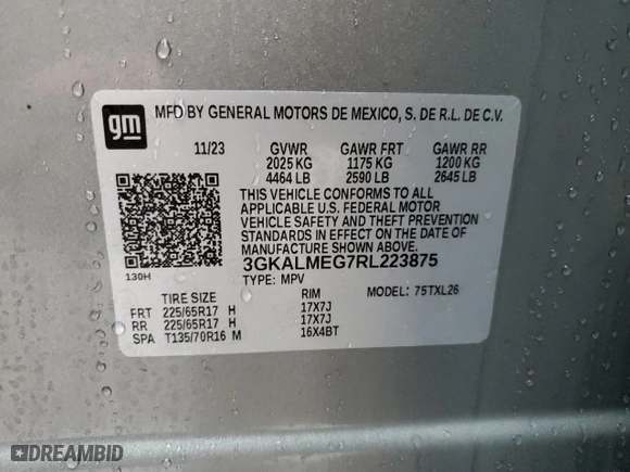 2024 GMC Terrain SLE with VIN 3GKALMEG7RL223875, listed as a Copart auction lot 43430255 with 13,817 mi miles and Salvage Title. Bid and sale history available at carsss.com. Image 13.