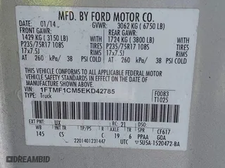 2014 Ford F-150 XL with VIN 1FTMF1CM5EKD42785, listed as a IAAI auction lot 41769539 with 193,800 mi miles. Bid and sale history available at carsss.com. Image 9.
