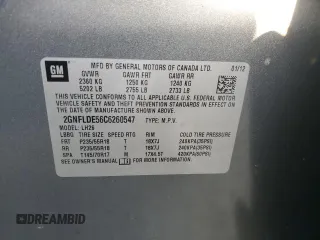 2012 Chevrolet Equinox 1LT z VIN 2GNFLDE56C6260547, wystawiony jako Copart lot #49855445 z przebiegiem 94 012 mil mil oraz Szkoda całkowita • Salvage title. Historia ofert i sprzedaży dostępna na DreamBid. Obrazek 12.