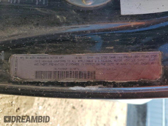 2001 Audi TT with VIN TRUTX28N011016074, listed as a Copart auction lot 49478605 with 120,715 mi miles and Salvage title. Bid and sale history available at DreamBid. Image 12.
