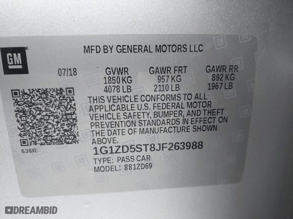 2018 Chevrolet Malibu LT with VIN 1G1ZD5ST8JF263988, listed as a IAAI auction lot 41821778 with 135,924 mi miles. Bid and sale history available at carsss.com. Image 9.