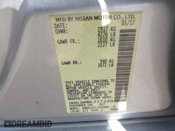 2017 Nissan Altima SR z VIN 1N4AL3AP8HC257299, wystawiony jako IAAI lot #42312909 z przebiegiem 50 154 mil mil oraz . Historia ofert i sprzedaży dostępna na DreamBid. Obrazek 9.