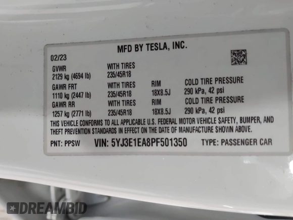 2023 Tesla Model 3 с VIN 5YJ3E1EA8PF501350, выставлен на аукционе IAAI как лот 42500841 с пробегом 19 466 миль миль и . История ставок и продаж доступна на DreamBid. Изображение 9.