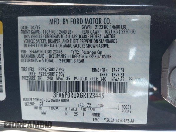 2016 Ford Fusion Titanium Hybrid z VIN 3FA6P0RUXGR123445, wystawiony jako IAAI lot #42606596 z przebiegiem 145 541 mil mil oraz . Historia ofert i sprzedaży dostępna na DreamBid. Obrazek 9.