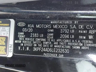 2020 Kia Forte LXS z VIN 3KPF24AD6LE232630, wystawiony jako IAAI lot #42107427 z przebiegiem 61 695 mil mil oraz . Historia ofert i sprzedaży dostępna na DreamBid. Obrazek 9.