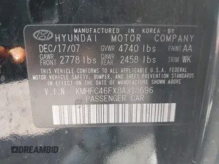 2008 Hyundai Azera Limited with VIN KMHFC46FX8A318696, listed as a IAAI auction lot 41911144 with 229,327 mi miles and . Bid and sale history available at DreamBid. Image 9.