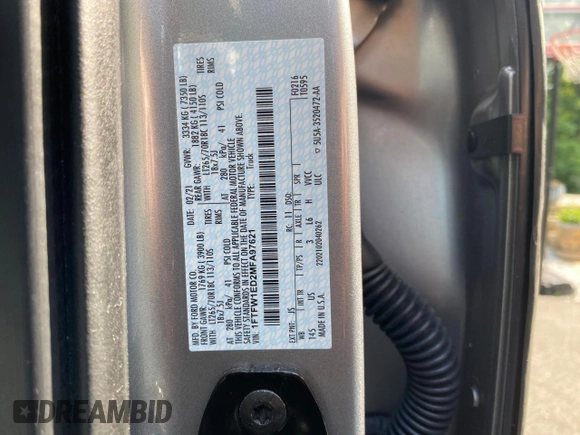 2021 Ford F-150 XL z VIN 1FTFW1ED2MFA97621, wystawiony jako Copart lot #61063825 z przebiegiem 44 205 mil mil oraz Czysty tytuł • Clean title. Historia ofert i sprzedaży dostępna na DreamBid. Obrazek 10.