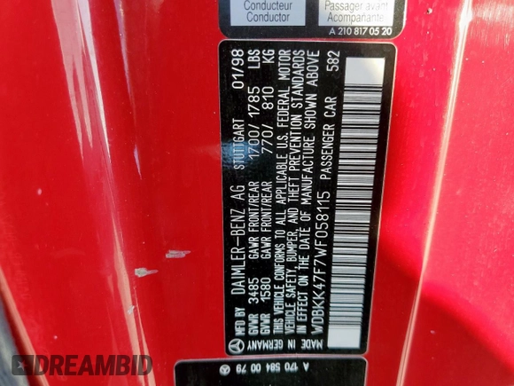 1998 Mercedes-Benz SLK 230/320 z VIN WDBKK47F7WF058115, wystawiony jako Copart lot #46637955 z przebiegiem 118 385 mil mil oraz Czysty tytuł • Clean title. Historia ofert i sprzedaży dostępna na DreamBid. Obrazek 12.