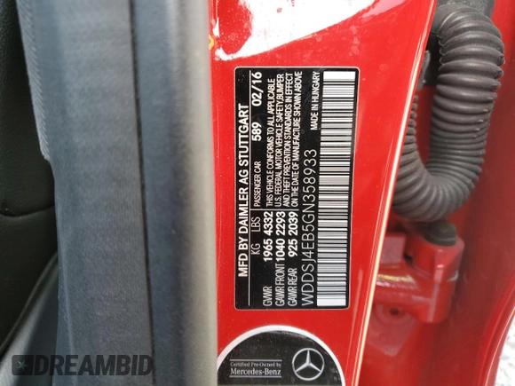 2016 Mercedes-Benz CLA 250 with VIN WDDSJ4EB5GN358933, listed as a Copart auction lot 81888663 with 90,371 mi miles and . Bid and sale history available at DreamBid. Image 12.
