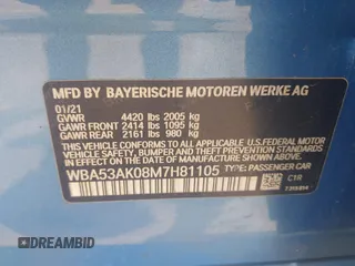 2021 BMW 2 Series 228i with VIN WBA53AK08M7H81105, listed as a IAAI auction lot 42275060 with 45,285 mi miles and . Bid and sale history available at DreamBid. Image 9.