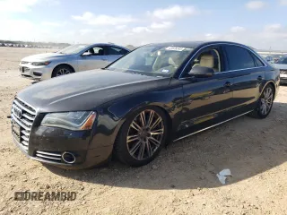 2014 Audi A8 4.0T with VIN WAUR2AFD6EN003560, listed as a Copart auction lot 43628395 with 158,188 mi miles and Salvage Title. Bid and sale history available at DreamBid. Image 1.