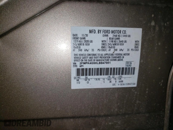 2020 Ford Edge SE z VIN 2FMPK4G9XLBB47851, wystawiony jako Copart lot #57880185 z przebiegiem 25 969 mil mil oraz Szkoda całkowita • Salvage title. Historia ofert i sprzedaży dostępna na DreamBid. Obrazek 13.