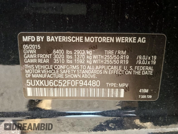 2015 BMW X6 xDrive50i with VIN 5UXKU6C52F0F94480, listed as a Copart auction lot 41539505 with 148,175 mi miles and Salvage Title. Bid and sale history available at carsss.com. Image 13.