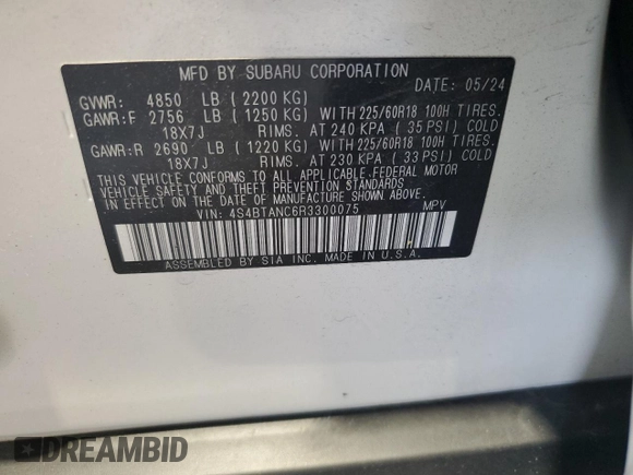 2024 Subaru Outback Limited z VIN 4S4BTANC6R3300075, wystawiony jako Copart lot #59881775 z przebiegiem 17 291 mil mil oraz Czysty tytuł • Clean title. Historia ofert i sprzedaży dostępna na DreamBid. Obrazek 14.