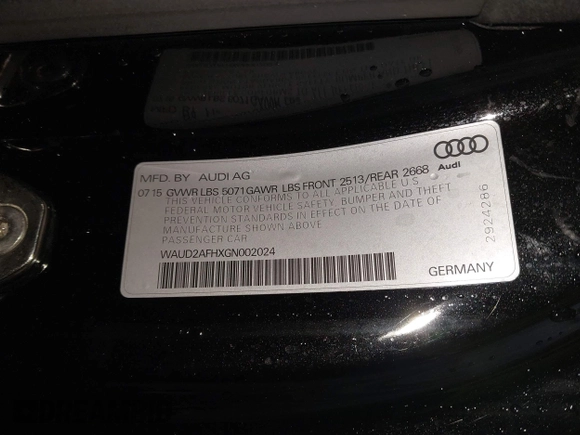 2016 Audi A5 Premium with VIN WAUD2AFHXGN002024, listed as a IAAI auction lot 41994661 with 78,673 mi miles and . Bid and sale history available at DreamBid. Image 9.