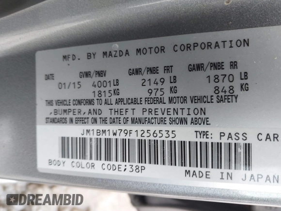 2015 Mazda 3 i Grand Touring with VIN JM1BM1W79F1256535, listed as a IAAI auction lot 41474347 with 128,573 mi miles and . Bid and sale history available at DreamBid. Image 9.