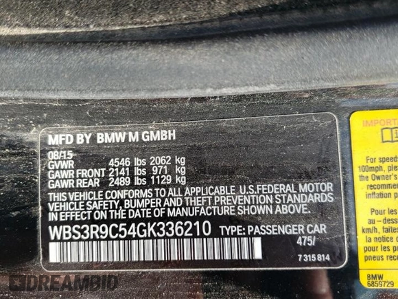 2016 BMW M4 with VIN WBS3R9C54GK336210, listed as a Copart auction lot 49378793 with 51,658 mi miles. Bid and sale history available at carsss.com. Image 13.