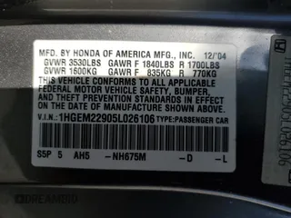 2005 Honda Civic EX with VIN 1HGEM22905L026106, listed as a Copart auction lot 48426795 with Not Provided miles and Clean Title. Bid and sale history available at DreamBid. Image 13.