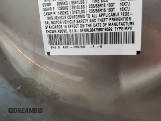 2009 Honda Odyssey EX с VIN 5FNRL38479B019599, выставлен на аукционе Copart как лот 56375175 с пробегом 241 526 миль миль и Списание • Salvage title. История ставок и продаж доступна на DreamBid. Изображение 13.