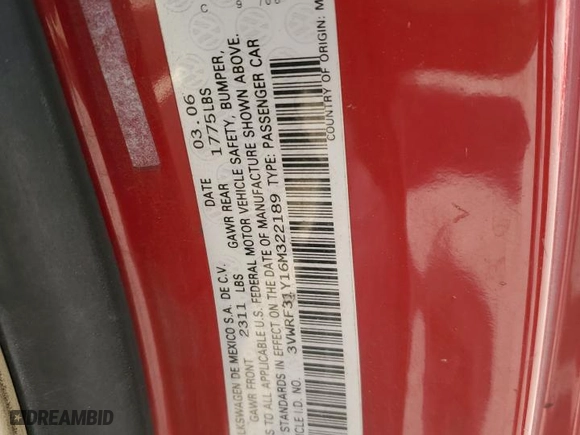 2006 Volkswagen New Beetle Convertible with VIN 3VWRF31Y16M322189, listed as a Copart auction lot 48526315 with 199,796 mi miles and Salvage Title. Bid and sale history available at carsss.com. Image 14.