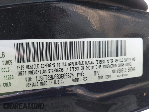 2008 Jeep Patriot Sport with VIN 1J8FT28W68D689674, listed as a IAAI auction lot 41918466 with 123,546 mi miles. Bid and sale history available at carsss.com. Image 9.