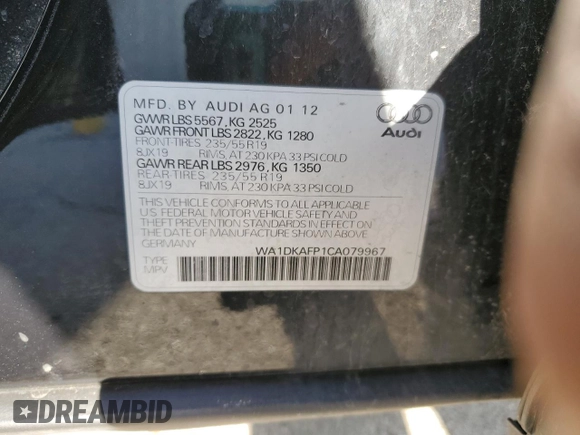 2012 Audi Q5 3.2L Premium Plus with VIN WA1DKAFP1CA079967, listed as a Copart auction lot 48829905 with 117,245 mi miles and Clean Title. Bid and sale history available at carsss.com. Image 13.