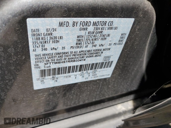 2024 Ford Maverick XLT z VIN 3FTTW8H97RRB33414, wystawiony jako Copart lot #56532305 z przebiegiem 15 823 mil mil oraz Szkoda całkowita • Salvage title. Historia ofert i sprzedaży dostępna na DreamBid. Obrazek 12.