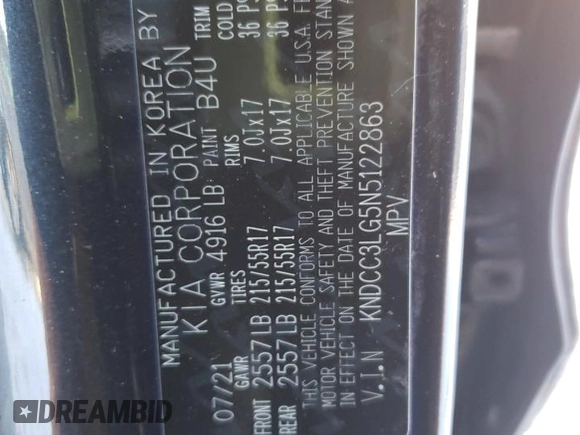 2022 Kia Niro S with VIN KNDCC3LG5N5122863, listed as a Copart auction lot 41667725 with 42,489 mi miles and Salvage Title. Bid and sale history available at DreamBid. Image 12.