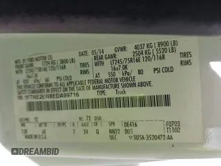 2014 Ford Econoline Cargo Commercial with VIN 1FTNE2EW8EDA99716, listed as a IAAI auction lot 42766089 with 229,212 mi miles and . Bid and sale history available at DreamBid. Image 9.