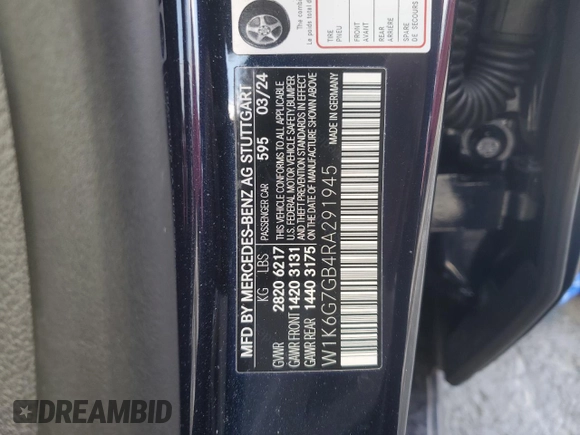 2024 Mercedes-Benz S 580 с VIN W1K6G7GB4RA291945, выставлен на аукционе Copart как лот 41335805 с пробегом Не указан миль и Списание • Salvage title. История ставок и продаж доступна на DreamBid. Изображение 14.
