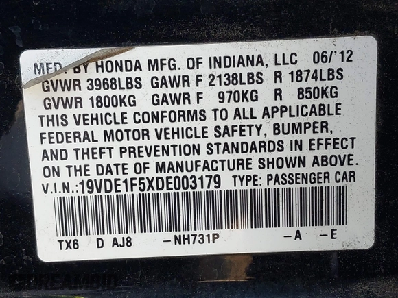 2013 Acura ILX Premium Pkg with VIN 19VDE1F5XDE003179, listed as a IAAI auction lot 41688274 with 186,470 mi miles. Bid and sale history available at carsss.com. Image 9.