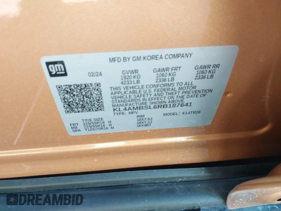 2024 Buick Encore GX Preferred with VIN KL4AMBSL6RB187641, listed as a IAAI auction lot 41212995 with 5,861 mi miles and . Bid and sale history available at DreamBid. Image 9.