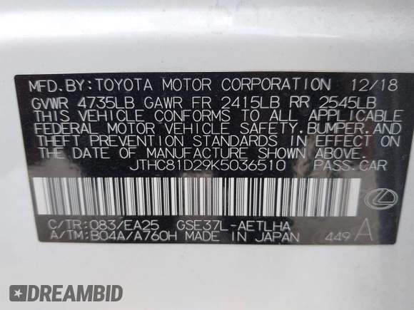 2019 Lexus IS 300 с VIN JTHC81D29K5036510, выставлен на аукционе IAAI как лот 42257199 с пробегом 65 468 миль миль и . История ставок и продаж доступна на DreamBid. Изображение 9.