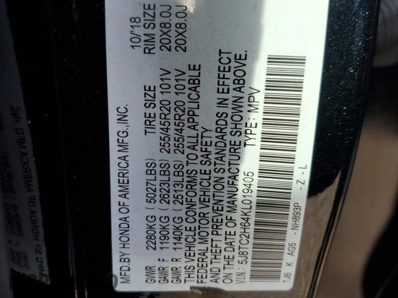 2019 Acura RDX w/A-Spec Pkg with VIN 5J8TC2H64KL019405, listed as a Copart auction lot 75897483 with 51,533 mi miles. Bid and sale history available at carsss.com. Image 13.
