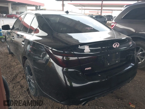 2019 Infiniti Q50 Luxe with VIN JN1EV7ARXKM593846, listed as a IAAI auction lot 42773548 with 57,165 mi miles and . Bid and sale history available at DreamBid. Image 3.