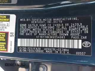 2019 Toyota Camry LE with VIN 4T1B11HK3KU254083, listed as a IAAI auction lot 42091530 with 26,635 mi miles and . Bid and sale history available at DreamBid. Image 9.