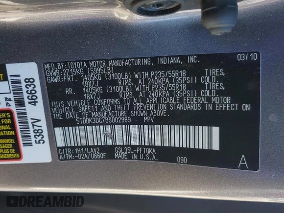 2011 Toyota Sienna XLE with VIN 5TDDK3DC7BS002989, listed as a Copart auction lot 45714275 with 174,640 mi miles and Non repairable. Bid and sale history available at DreamBid. Image 13.