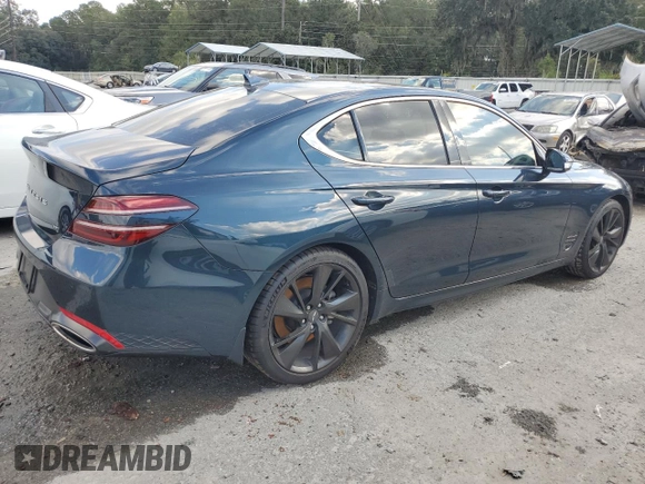 2022 Genesis G70 3.3T with VIN KMTG54TE9NU084593, listed as a Copart auction lot 80367864 with 27,100 mi miles and Salvage Title. Bid and sale history available at DreamBid. Image 3.