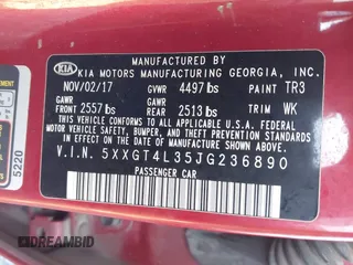 2018 Kia Optima LX z VIN 5XXGT4L35JG236890, wystawiony jako IAAI lot #41940813 z przebiegiem 138 898 mil mil oraz . Historia ofert i sprzedaży dostępna na DreamBid. Obrazek 9.