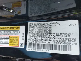 2023 Honda Accord Hybrid Sport with VIN 1HGCY2F55PA043288, listed as a IAAI auction lot 40412994 with 14,782 mi miles. Bid and sale history available at carsss.com. Image 9.